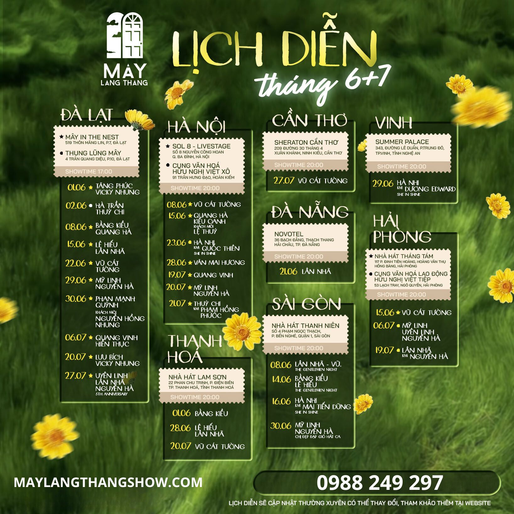 Lịch diễn Mây Lang Thang Tháng 6 & 7