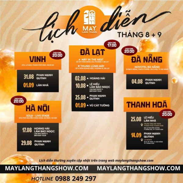 Lịch diễn Mây Lang Thang tháng 8 - 9