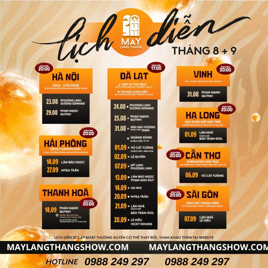 Lịch diễn Mây Lang Thang Tháng 9