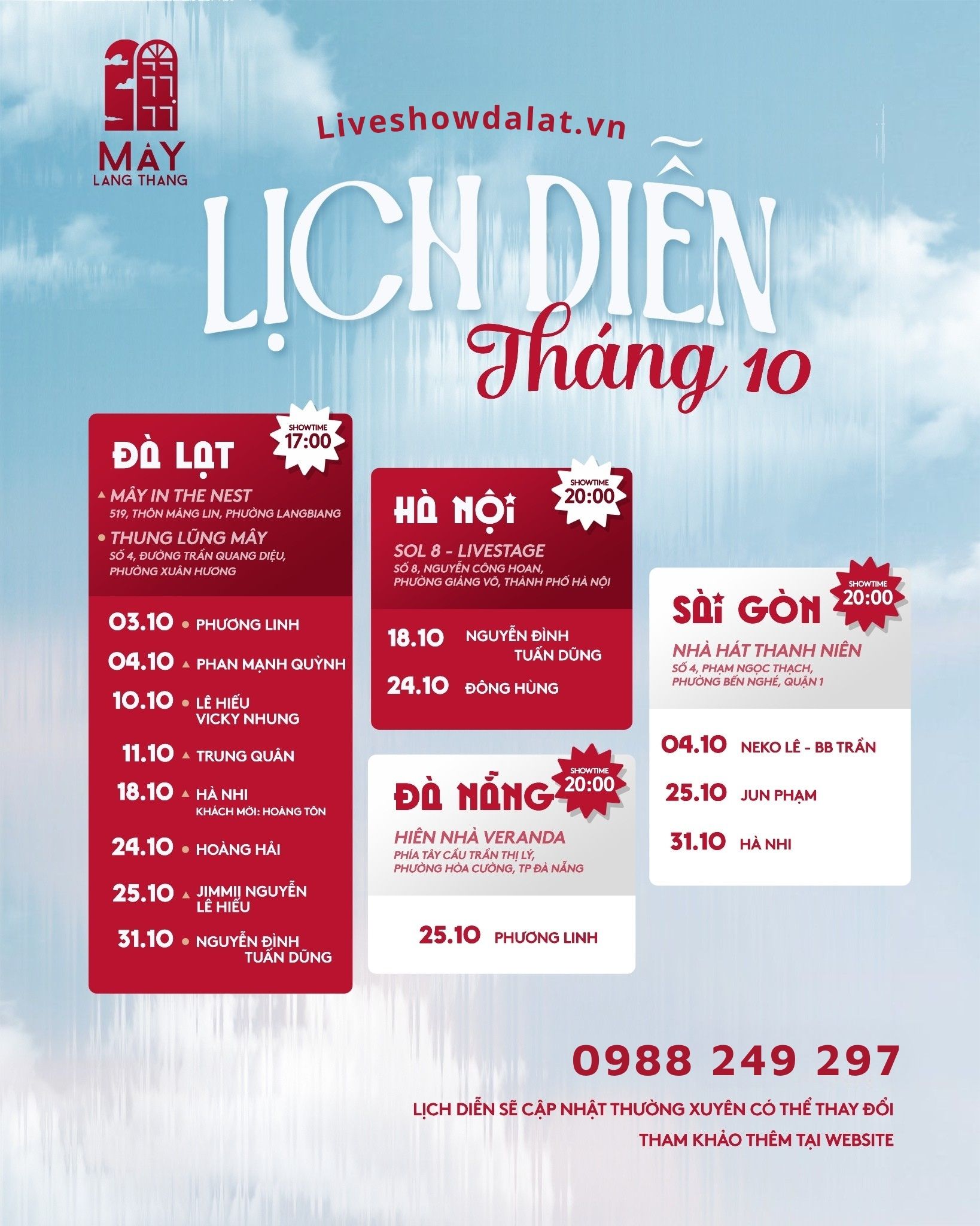 Lịch diễn Mây Lang Thang tháng 10